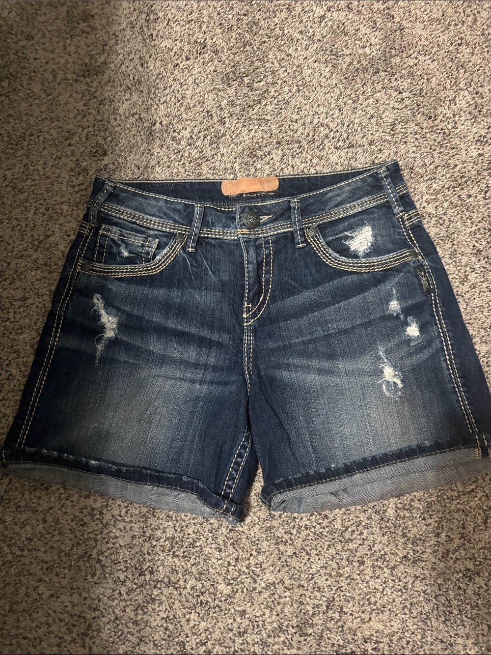 Silver SukiWomen's Dark Blue Distressed Denim Shorts